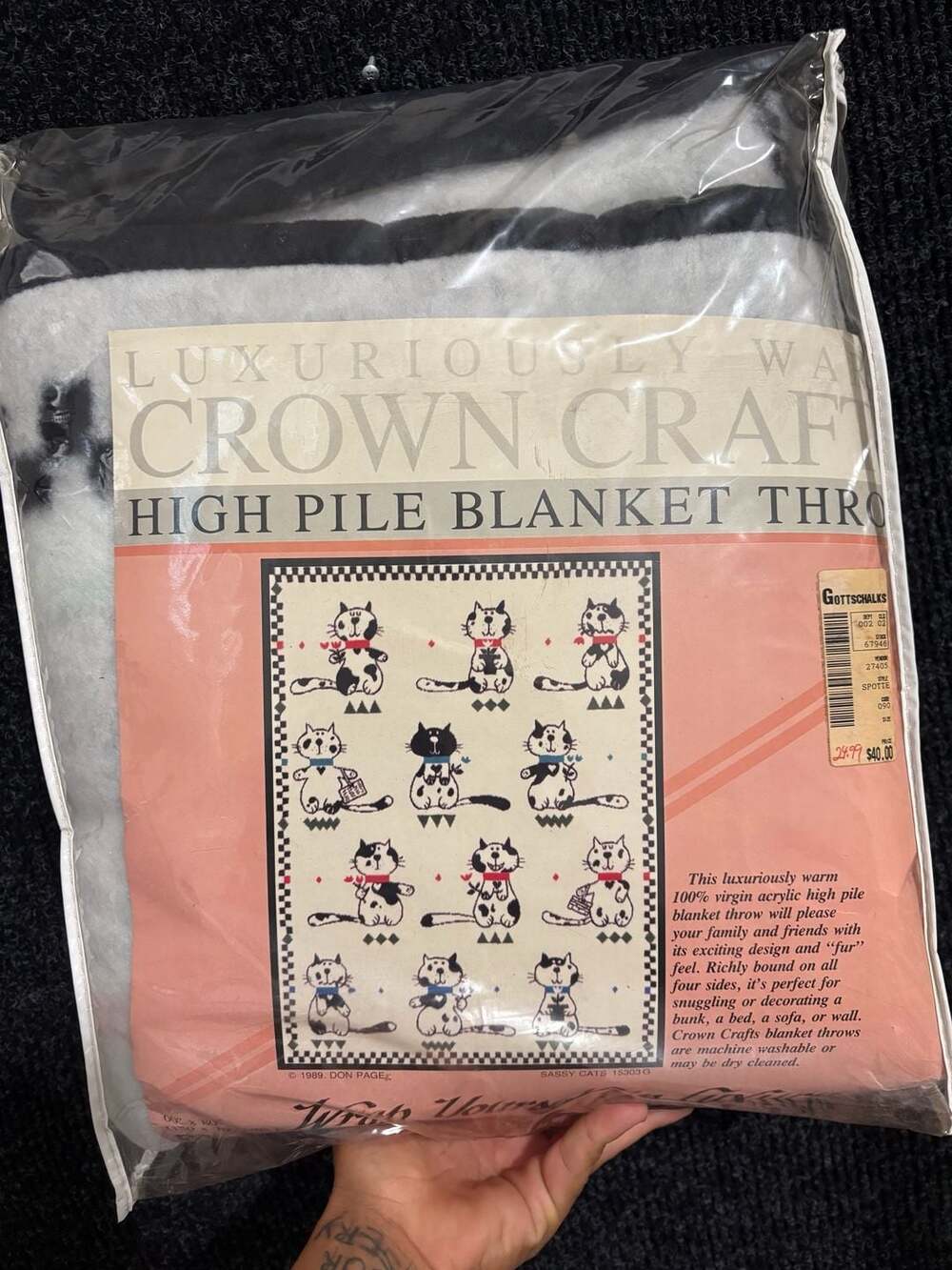 Vintage 1989 Crown Crafts Sassy Cats High Pile Blanket Throw